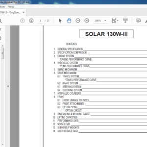 Doosan Solar 130W-III Engine Specsheet Manual - PDF DOWNLOAD