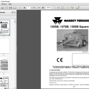 Massey Ferguson EU Hay Equipment 135SB 137SB 139SB Square Baler Operator Instruction Manual