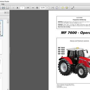 Massey Ferguson EU Tractor MF 7600 Series 7619 7620 7622 7624 Dyna-VT Operator's Manual - PDF DOWNLOAD
