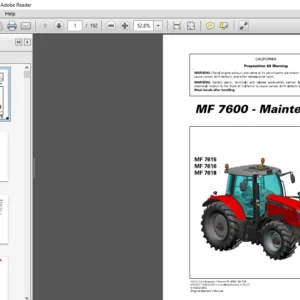 Massey Ferguson EU Tractor MF 7600 Series MF7615 MF7616 MF7618 Dyna-VT Operator's Manual