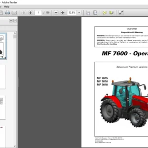 Massey Ferguson MF 7600 Series MF 7615 MF 7616 MF7618 Dyna-VT Deluxe Premium Operator's Manual - PDF