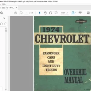 1974 Chevrolet light duty Trucks & passengers cars overhaul manual