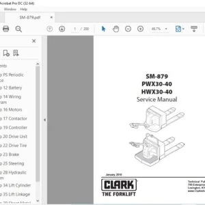 CLARK FORKLIFT SM-879 PWX30-40 HWX30-40 SERVICE MANUAL