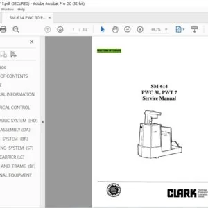 Clark Forklift SM-614 PWC 30, PWT 7 Service Manual