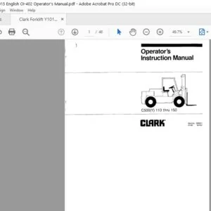 Clark Forklift Y1015 English OI-402 Operator’s Manual