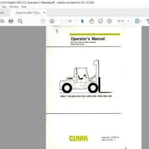 Clark Forklift Y2235 English OM-575 Operator’s Manual