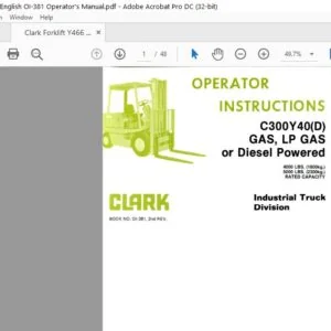 Clark Forklift Y466 English OI-381 Operator’s Manual