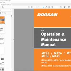 Daewoo Doosan ADT MT25  MT26  MT31  MT36  MT41  Operation and Maintenance Manual MX519828  - PDF DOWNLOAD
