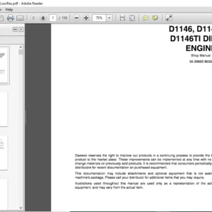 Daewoo Doosan D1146, D1146T & D1146TI DISEL ENGINE shop manual – PDF DOWNLOAD