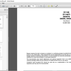 Daewoo Doosan D1146, D1146T & DEO8TIS DISEL ENGINE shop manual 65.99897-8056 – PDF DOWNLOAD