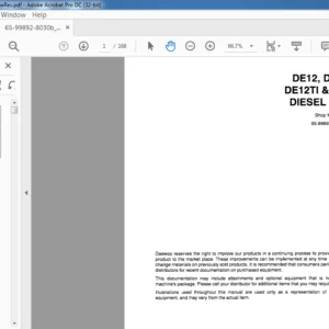 Daewoo Doosan DE12, DE12T & DE12TI & DE12TIS DIESEL ENGINE shop manual 65.99892- 8030b – PDF DOWNLOAD