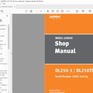 Daewoo Doosan DL250-3  DL250TC WHEEL LOADER Shop Manual 950106-00985AE - PDF DOWNLOAD