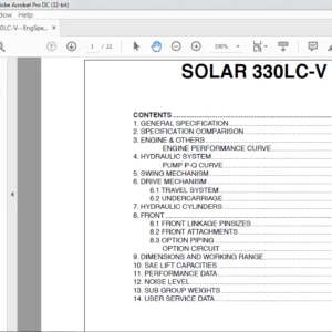 Daewoo Doosan Excavator Solar 330LC-V Engine spec sheet Manual – PDF DOWNLOAD