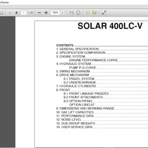 Daewoo Doosan Excavator Solar 400LC-V Engine spec sheet manual – PDF DOWNLOAD