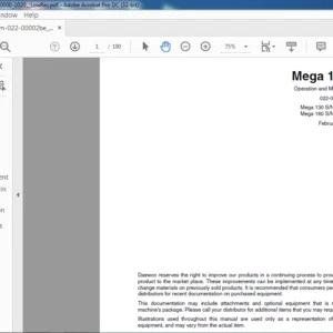 Daewoo Doosan Mega 130160 Operation Operation and Maintenance Manual 022-00002BE – PDF DOWNLOAD