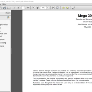 Daewoo Doosan Mega 300-V Operation and Maintenance Manual 022-00015CE – PDF DOWNLOAD