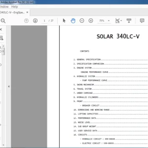 Daewoo Doosan Daewoo Doosan excavator solor 340Lc-v engine spec sheet manual – PDF DOWNLOAD
