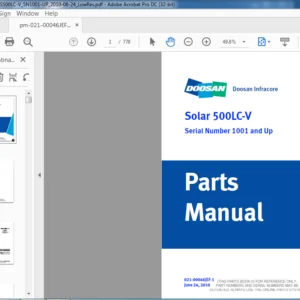 Daewoo Doosan excavator  Solar 500LC-V parts manual Serial Number 1001 and Up  - PDF DOWNLOAD