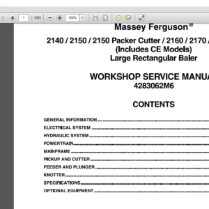 Massey Ferguson 2140 2150 2150 Packer Cutter 2160 2170 2170XD 2190 rectangular Baler Service Manual