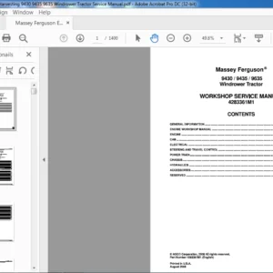 Massey Ferguson EU Harvesting 9430 9435 9635 Windrower Tractor Service Manual – PDF DOWNLOAD