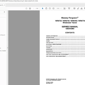 Massey Ferguson EU Harvesting WR9735 WR9740 WR9760 WR9770 Windrower Tractor Service Manual