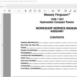 Massey Ferguson EU Tractor 1528 1531 Hydrostatic Compact Service Manual – PDF DOWNLOAD