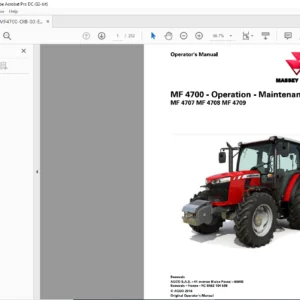 Massey Ferguson EU Tractor MF 4700 Series MF 4707 MF 4708 MF 4709 Operator’s Manual – PDF DOWNLOAD