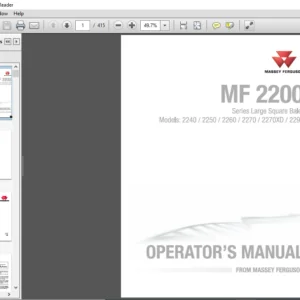 Massey Ferguson MF 2200 Series Large Square Baler 2240 2250 2260 2270 2270XD 2290 Operator’s Manual