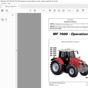 Massey Ferguson MF 7600 Series 7619 7620 7622 7624 7626 Operator Instruction Manual  - PDF DOWNLOAD