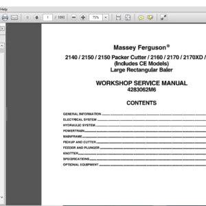 Massey Ferguson 2140 2150 2150 Packer Cutter 2160 2170 2170XD 2190 Service Manual – PDF DOWNLOAD