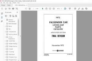 1972 CHRYSLER Passengers Car Loose Leaf Parts Catalog Manual