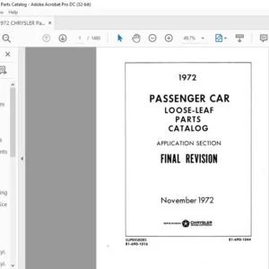 1972 CHRYSLER Passengers Car Loose Leaf Parts Catalog Manual