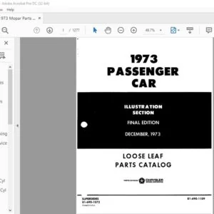 1973 CHRYSLER Passengers Car Loose Leaf Parts Catalog Manual