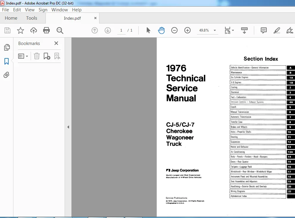 1976 Jeep CJ-5 CJ-7 Cherokee Wagoneer & Truck Service Manual