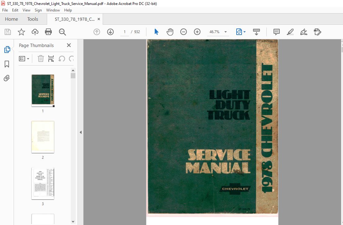 1978 Chevrolet Light Duty Truck Service Manual - HeyDownloads - Manual ...