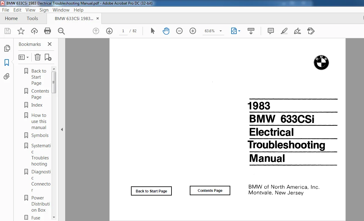 1983 BMW 633CSi Electrical Troubleshooting Manual 