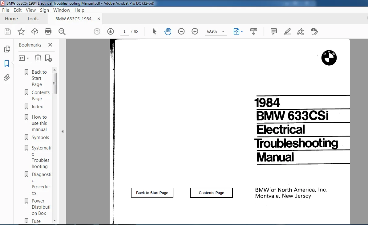 1984 BMW 633CSi Electrical Troubleshooting Manual 