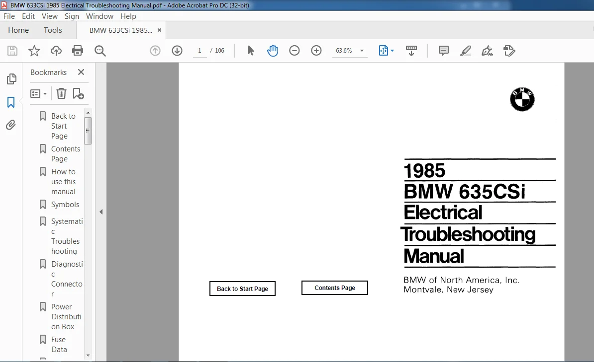 1985 BMW 633CSi Electrical Troubleshooting Manual 
