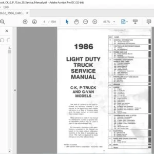 1986 x8632 LIGHT DUTY TRUCK C-K, P- SERVICE MANUAL - PDF DOWNLOAD