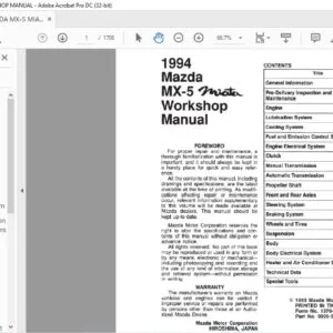 1994 MAZDA MX-5 MIATA WORKSHOP MANUAL