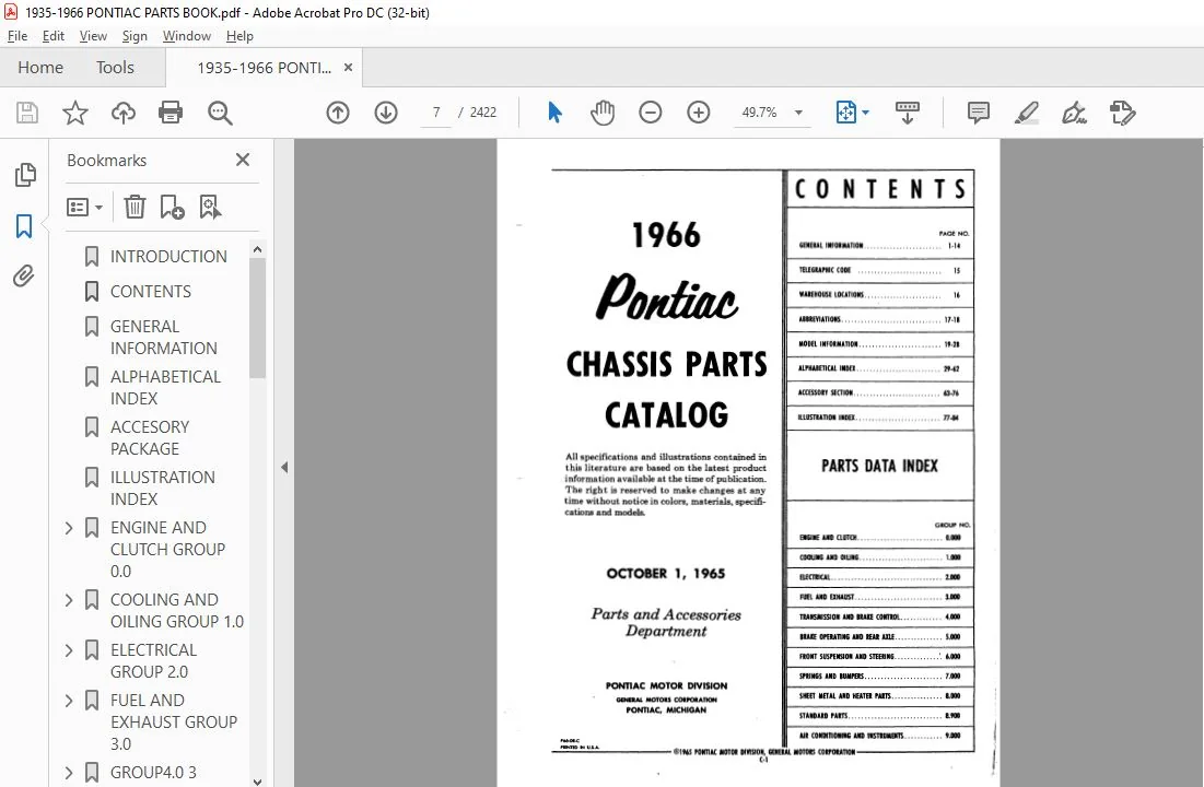 1996 PONTIAC CHASSIS PARTS CATALOG MANUAL 