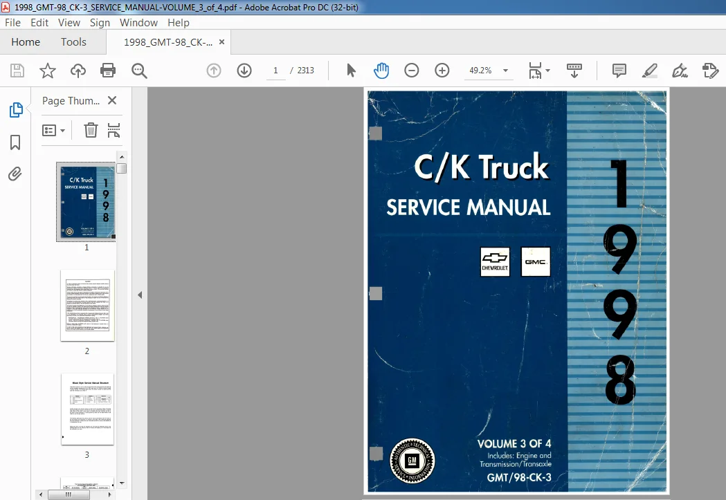1998 Chevrolet 98 CK 3 Truck Service Manual 