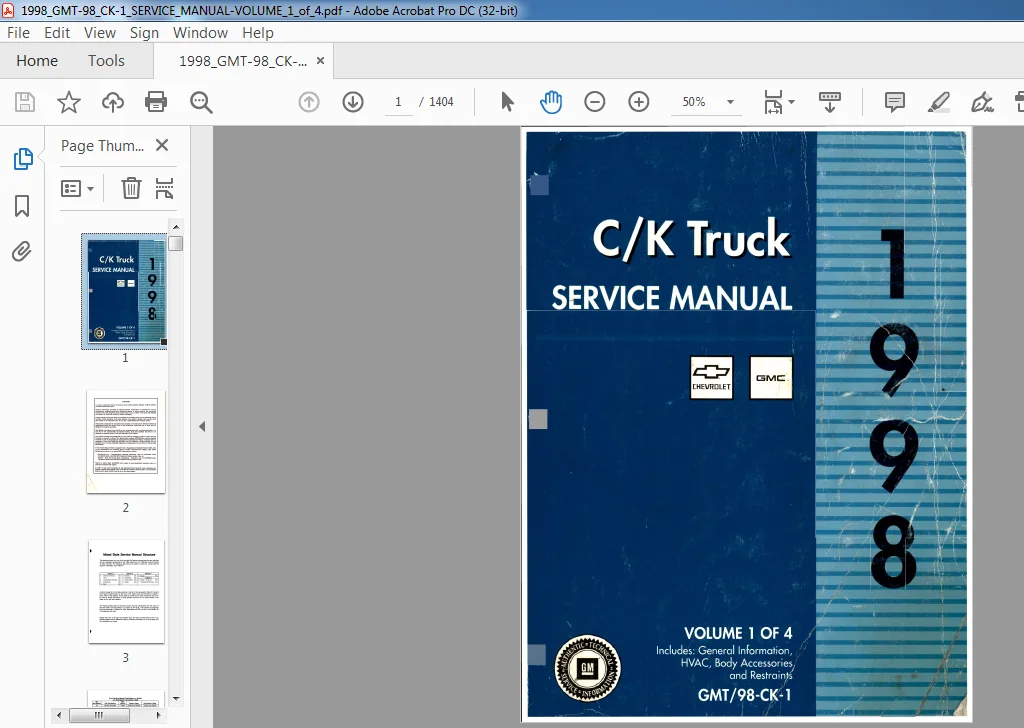 1998 Chevrolet 98 CK Truck Service Manual 
