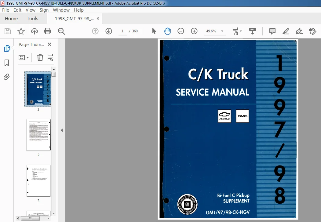 1998 GMT 97 98 CK NGV Truck Service Manual 1998 GMT 97 98 CK NGV Truck Service Manual