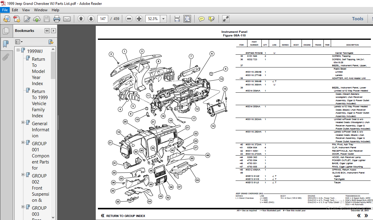 1999 Jeep Grand Cherokee (WJ) Parts Catalog Manual - PDF DOWNLOAD ...