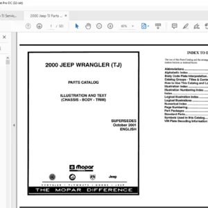 2000 Jeep Wrangler TJ Parts List Manual - PDF DOWNLOAD