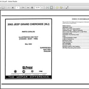 2002 Jeep Grand Cherokee WJ Parts List Manual - PDF DOWNLOAD