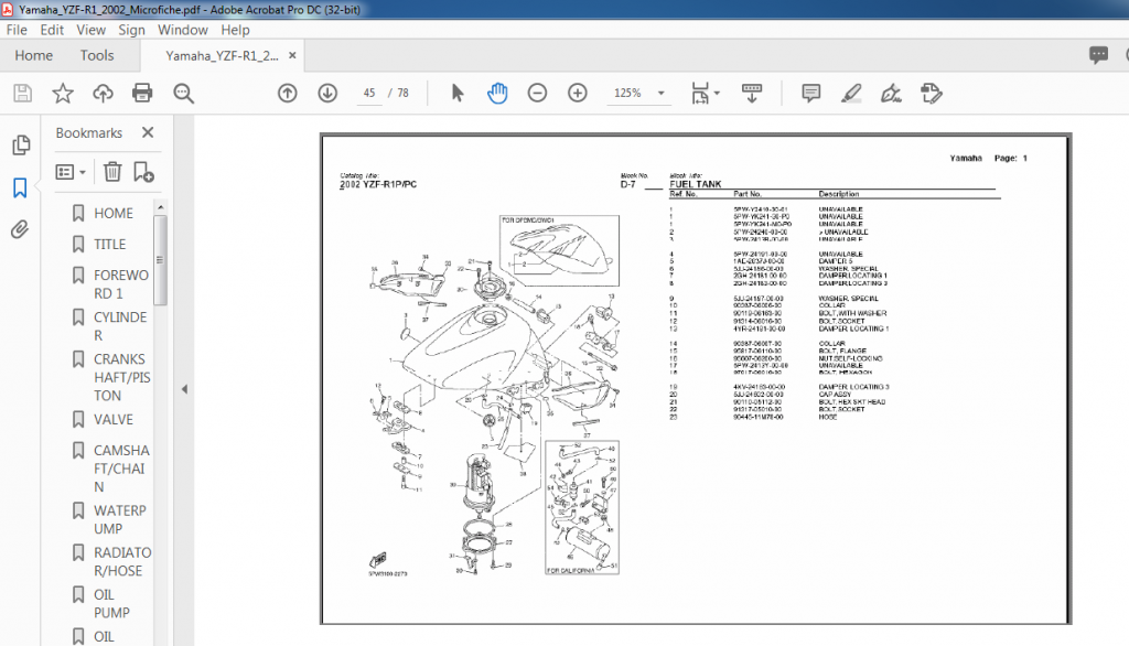 2002 Yamaha Yzf-r1 P Pc Parts Catalog - Pdf Download - Heydownloads 