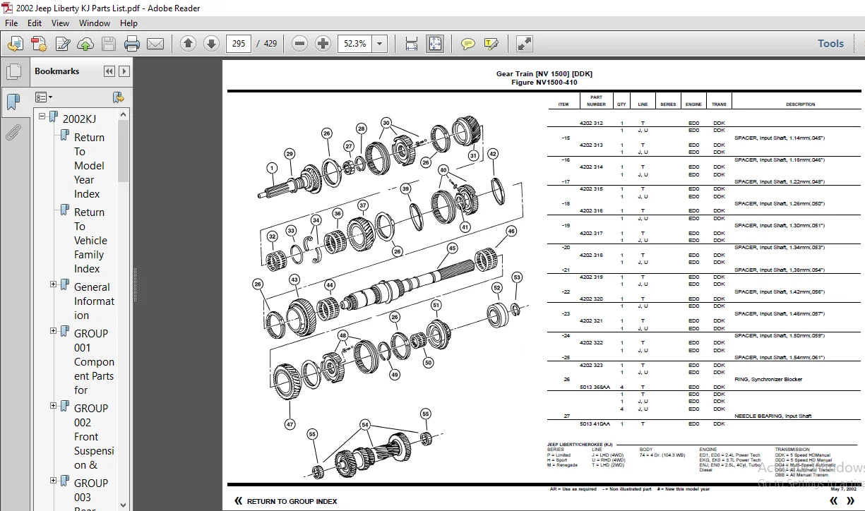 2002 Jeep Liberty KJ Parts List Manual 