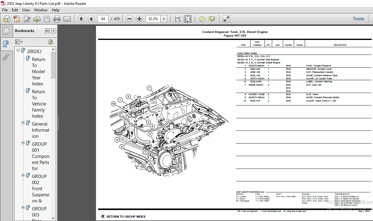 2002 Jeep Liberty KJ Parts List Manual 
